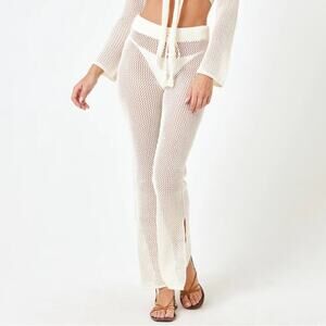 L*Space Women’s Los Cabos High Drawstring Waist Crochet Mesh Knit Flare Pants XS